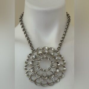 Large Bold  Circle Silver Tear Drop Shape In FullLarge Circle  Necklace